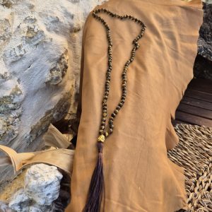 Alternative view of COLLIER MALA TIBÉTAINS OEIL DE TIGRE 6MM