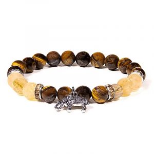 Bracelet Oeil de Tigre et Quartz rutile avec Elephant 8mm