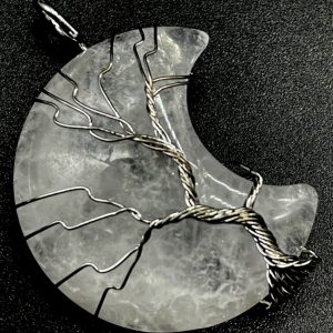 Pendentif Lune Arbre de Vie - Cristal de Roche 3.5cm