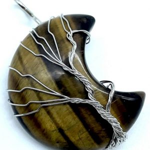 Pendentif Lune Arbre de Vie - Oeil de Tigre 3.5cm