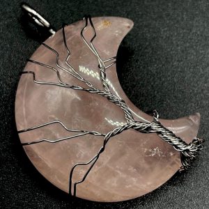 Pendentif Lune Arbre de Vie - Quartz Rose 3.5cm