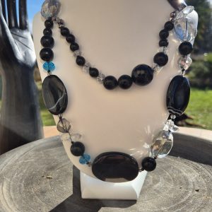 SAUTOIR 2 RANGS EN AGATE NOIRE