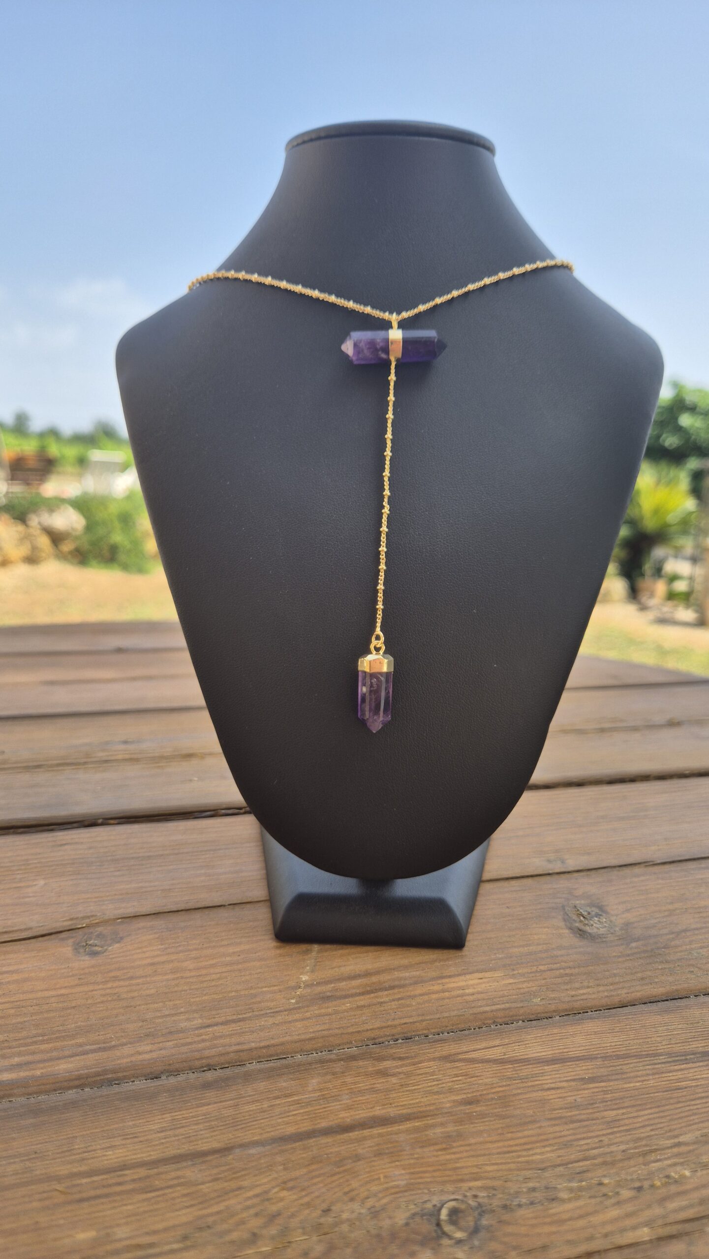 SAUTOIR EN AMETHYSTE AVEC 2 POINTES BITERMINÉES