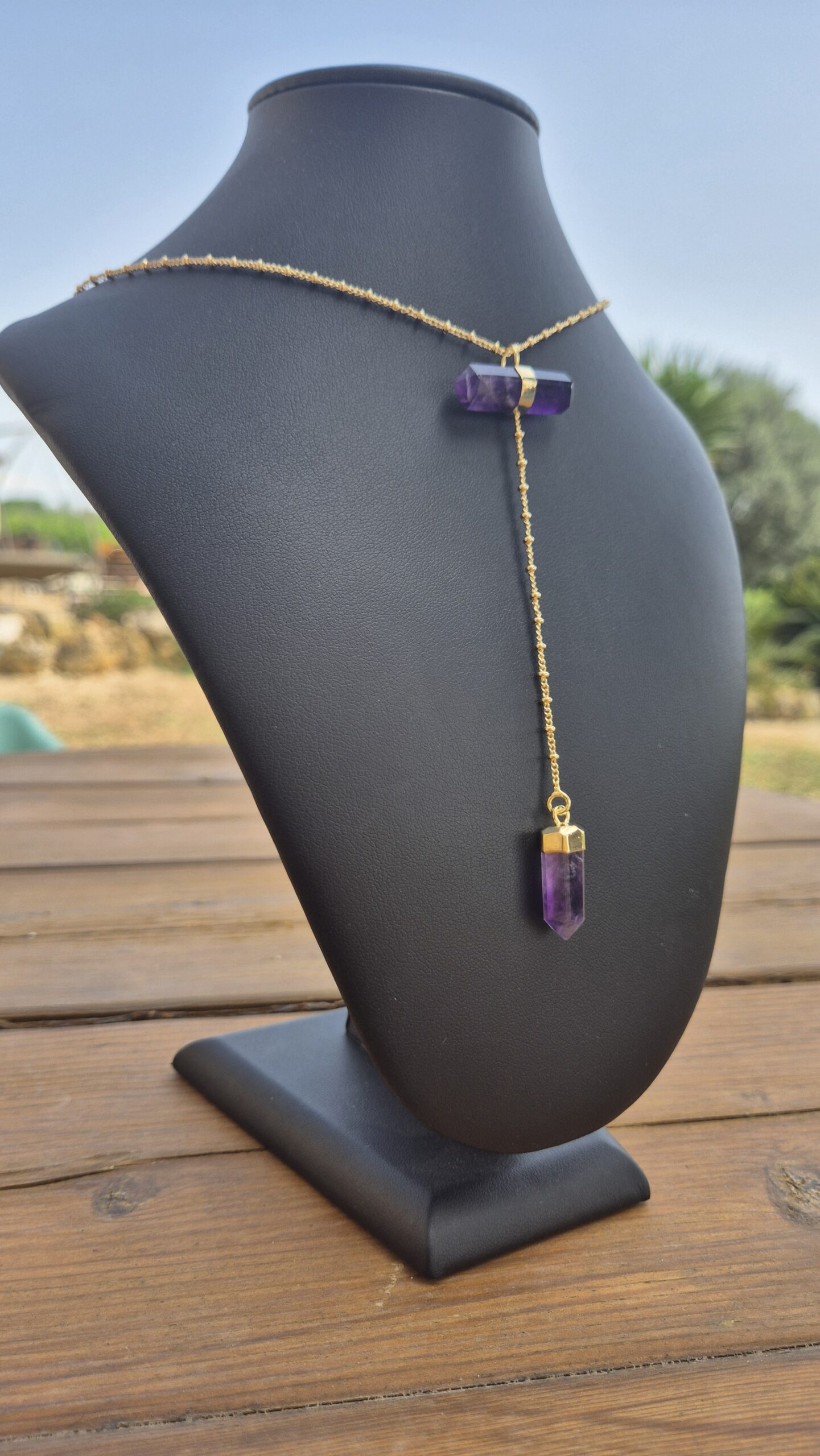 SAUTOIR EN AMETHYSTE AVEC 2 POINTES BITERMINÉES – Image 2